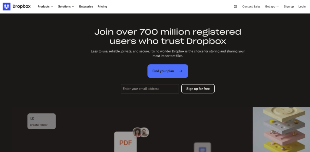 Dropbox user-friendly website design